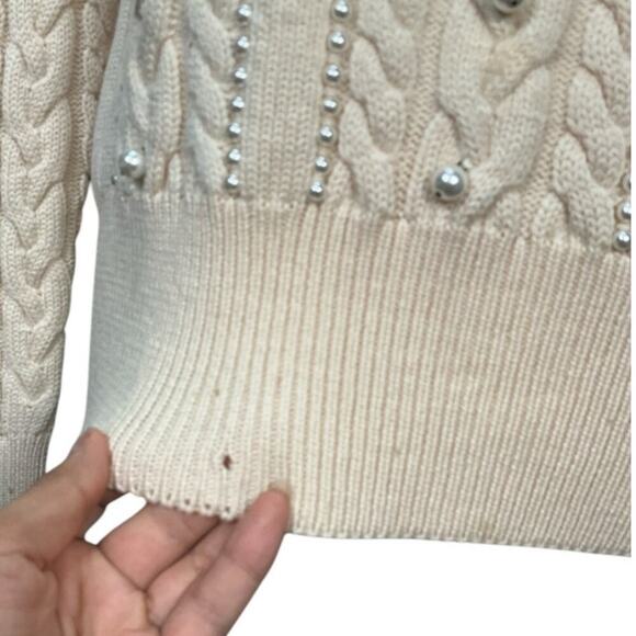 ESCADA by MARGARETHA LEY 100% New Wool Size 42 Cream Tight Knit With Pearls - Picture 15 of 16